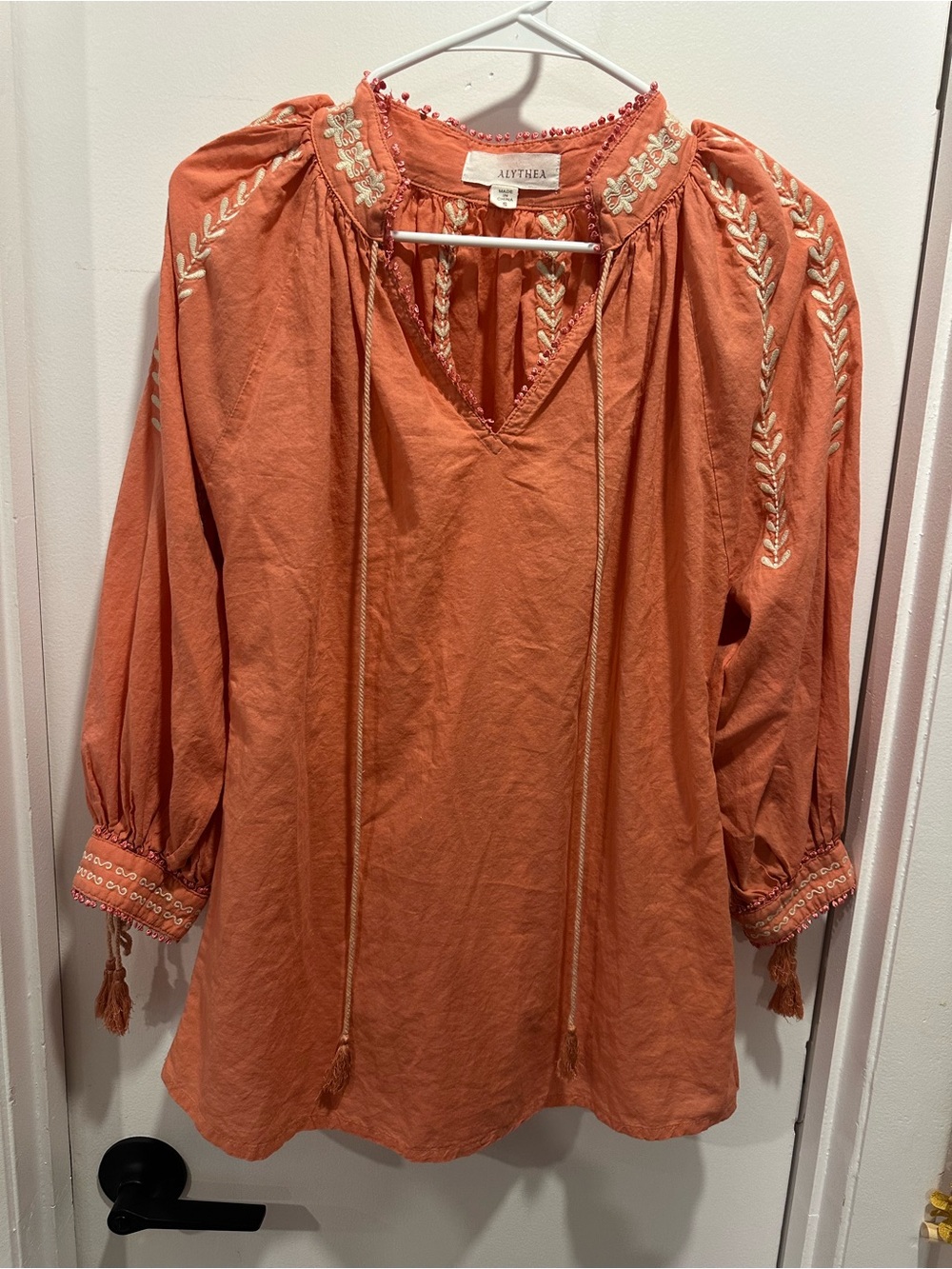 Alythea Coral Embroidered Peasant Tunic